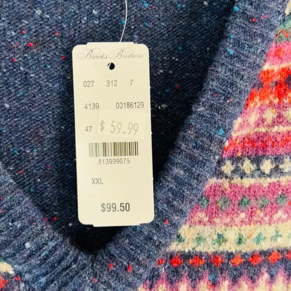 Brooks Brothers Sweater Vest Mens Blue Fair Isle Lambs Wool V Neck XXL - Picture 5 of 9